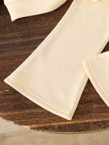 Toddler Floral Decor Warm Crew Neck Sweatshirt And Flared Pants Set