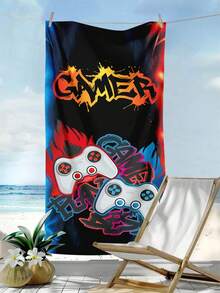 1 件视频游戏控制器沙滩巾、超大超细纤维沙滩毯、超强吸水浴巾适合旅行、游泳、潜水、冲浪、瑜伽、露营、沙滩配件夏季旅行、度假浴室装饰沙滩必需品、泳池浮球