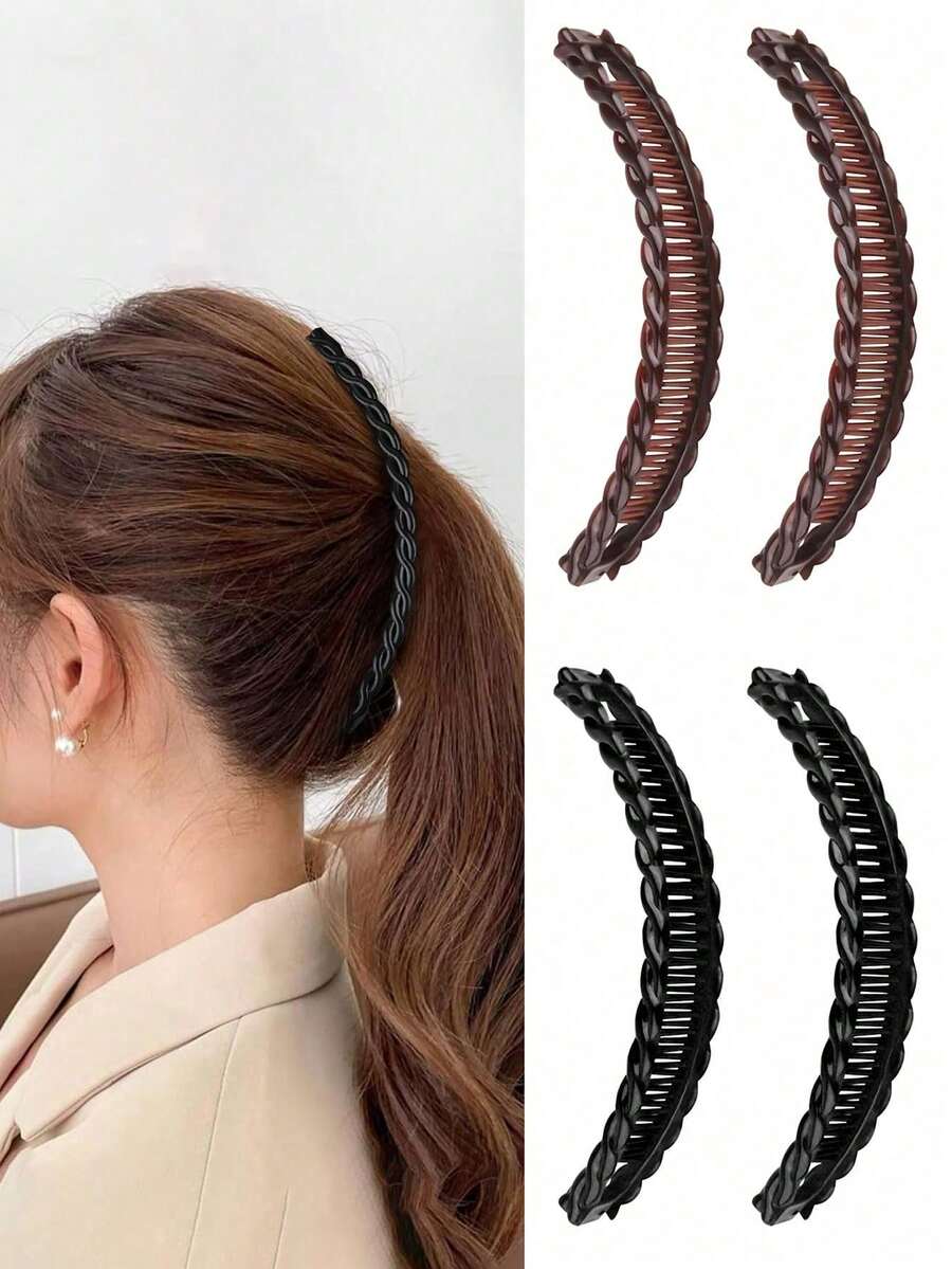 2 件复古简约编织香蕉发夹，百搭优雅发饰，适合浓密头发，可用于盘发、马尾辫、发髻、波浪 - 春夏新品，送给朋友的礼物，扁平爪夹、发夹、发夹 - 彩色 - 查看 1
