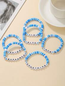 6 件优雅树脂串珠手链套装，带字母、心形、新娘元素，适合女性、新娘、日常佩戴、婚礼、订婚派对、礼物