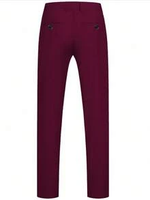 Terno masculino de primavera de 3 peças, cor sólida, vestido de noiva, slim fit, casual, blazers, jaquetas, calças - Borgonha - Ver 5