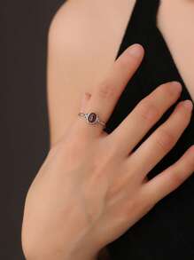 1pc Natural Garnet Women's Ring Genuine 925 Sterling Silver Adjustable Wedding Bands 7*5mm Oval Gemstone Healing Birthstone Jewelry Boho Gifts
