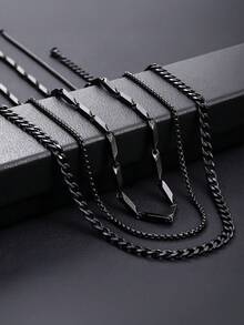 3pcs/Set Men's Stainless Steel Chain Necklace Set, Collarbones Chain, Stainless Steel Twist Rope, Casual Wear Accessories For Men - Black - View 1