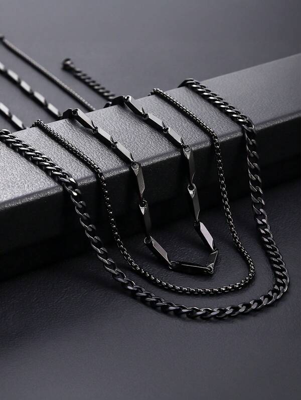 3件套男士不锈钢链条项链套装锁骨链不锈钢扭绳男士休闲配饰
