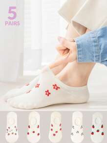 5/10 paires de chaussettes fines pour femmes au printemps et en été, chaussettes invisibles avec motifs de fruits de dessins animés, chaussettes basses blanches de type bateau, chaussettes à bouche peu profonde, chaussettes fines d'été à bouche peu profonde et invisibles de type bateau, chaussettes courtes