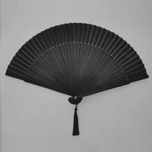 1pc Vintage Black Folding Hand Fan, Wooden Accordion Style Handheld Fan, Suitable For Performances, Weddings, Home Decor, Summer - Black - View 8