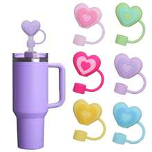 1/2/4/5/6/8 件 30&40 盎司情人节玻璃杯吸管装饰心形硅胶吸管套，防尘可重复使用吸管，可爱保护装饰，生日情人节礼物，适合女孩和女士 - 彩色 - 查看 11