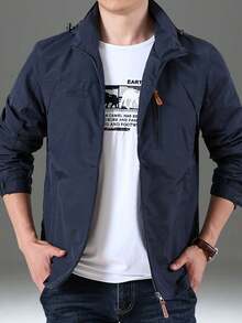 Men's Casual Waterproof Windbreaker, Men's Coats, Winter Coat, Hoodies, Camping, Hiking Jacket - 寶藍色 - 查看 1