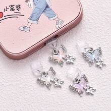 流行多色3D双层蝴蝶手机防尘塞，Type-C和Apple 16充电端口吊坠配件，防尘 - 彩色 - 查看 3