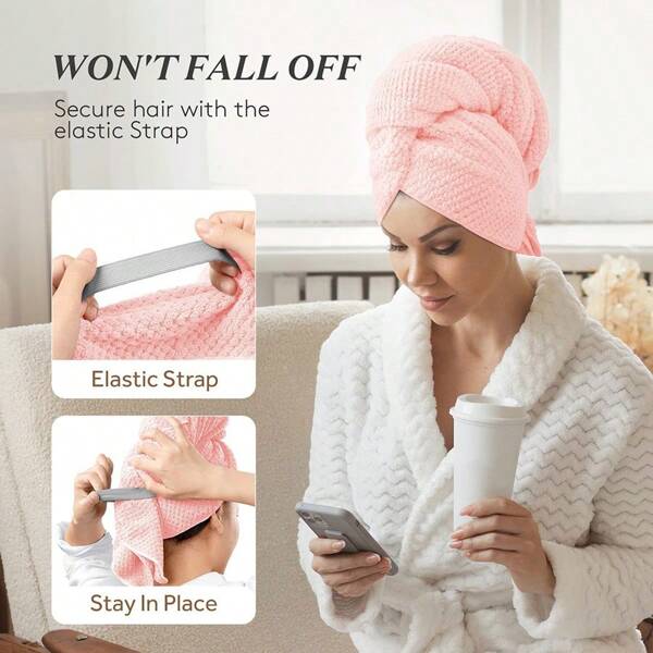 1/2pcs Large-Sized Towel, Dry Hair Cap, Bath Towel, High Absorbency, Quick Drying Hair, Long And Short Hair Towel, Elastic Band Towel, Unisex, Four Level Universal Back To School Hair Bonnet