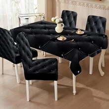 Capa para cadeira com estampa geométrica e prismas, 1/4/5/6/7 peças, preta, adequada para decoração de interiores, restaurantes, hotéis e decoração moderna do dia a dia. Toalha de mesa adequada para mesas quadradas. Capas elásticas para cadeiras laváveis.