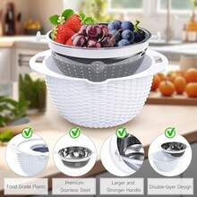 Juego de colador con bol - 4 en 1 - Colador para pasta - Colador de cocina - Coladores y coladores para arroz, limpiador de frutas, lavado de verduras, colador de fregadero, artículos esenciales de cocina - Blanco - Rojo y blanco - Ver 7