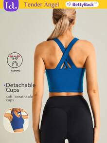 Áo lót thể thao Tender Angel New Yoga Camisole với dây đeo chéo, áo ngực thể thao co giãn cao, nâng đỡ tốt cho mùa hè. - Màu xanh lam - Xem 2