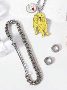 6 件/4 件创意锌合金项链首饰，宠物爱好者的心形礼物，可爱狗狗时尚动物配饰