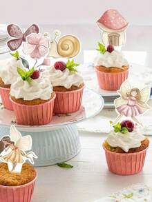 40 件花蘑菇纸杯蛋糕装饰、蝴蝶仙子纸杯蛋糕装饰、天使仙子纸杯蛋糕装饰，适用于生日快乐派对 DIY 蛋糕装饰、仙女主题派对用品 - 查看 6