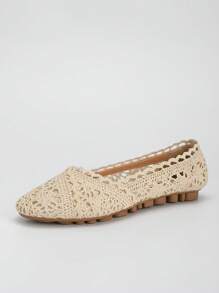 1 Pair Women Ballet Flats, Round Toe, Slip-On, Low Vamp, Breathable Woven Lace, Ballet Flat Sandals