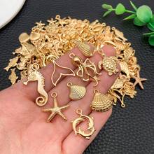 20/50/100pcs Random Mix Marine Biology Series KC Gold Pendant Jewelry Making DIY Keychain Earrings Pendant Various Design Charms For Jewelry Making Bracelets Necklace