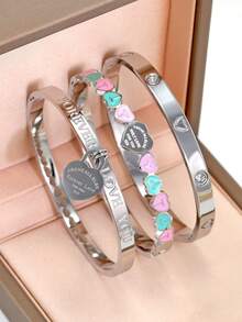 18K镀金316L不锈钢心形手链，适合女性日常佩戴，欧美经典流行款式，镶嵌方晶锆石，大方奢华腕饰，婚礼首饰套装，送给女孩、女士、母亲、亲戚、朋友的礼物，美丽的婚礼、生日、母亲节、女友/情人节 - 彩色 - 查看 19