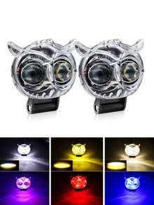 1 件装摩托车射灯 LED 白黄闪光七彩猫头鹰摩托车前灯雾灯通用改装灯