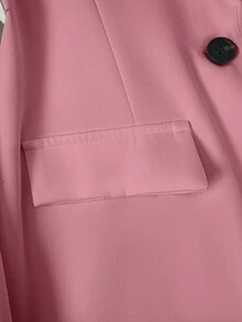 女式纯色缺角领长袖单扣休闲/通勤薄款西装外套，秋季 - 粉色 - 查看 3