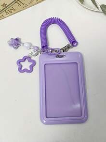 1 件多巴胺星形弹簧扣亚克力硬卡夹，ins 风格时尚星星钥匙扣配彩色卡夹，别致串珠手机壳吊饰，简约星星设计，适合返校礼物、女友礼物、生日礼物，可容纳餐卡、身份证、银行卡