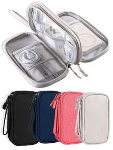 1pc Double Layer Digital Accessories Storage Bag, Electronics Accessories Travel Organizer Bag Fits Phone, Cables, Coins, Jewelry, Divider Compartments For Power Bank, Mouse, Charger, Data Cables, Hard Drive, Protective Cover,Boho Vibes - 查看 2