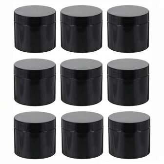 9pcs-Diameter 7 Centimeters,Black Plastic Jars With Lids, Cosmetic Containers Jars With Wide-Mouth For Slime, Beads, Rhinestones, Sequins Cosmetics, Lotion, Cream, Ointments And More ,There Are 8 Capacities To Choose From