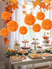 9 个橙色纸花球、创意纸花球、纸球悬挂纸花球、纸巾花球悬挂装饰、纸泡泡球悬挂纸花球装饰、婚礼派对庆祝活动装饰