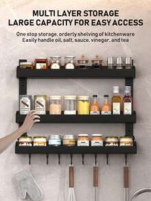 1pc Multifunctional Wall-Mounted Spice Rack - Rust-Proof Metal Hanging Storage Rack For Kitchen Cabinet And Behind The Door - Kitchen Accessories And Home Decoration - Multicolor - View 3