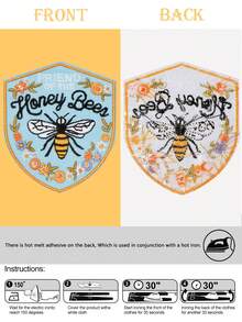 My Friend The Bee Delicate Embroidered Patch, Nature Insect Badge, Delicate Vintage Art Embroidery Dotted Decorative Patch, Iron On, For Jackets, Backpacks, Hats, Gold Embellishment - Multicolor - View 3
