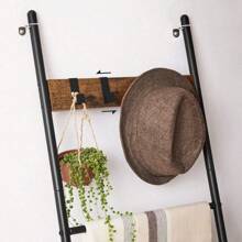 Blanket Ladder, 5-Tier Ladder Shelf, Decorative Ladder With 4 Removable Hooks, Metal Frame, Industrial Style, Rustic