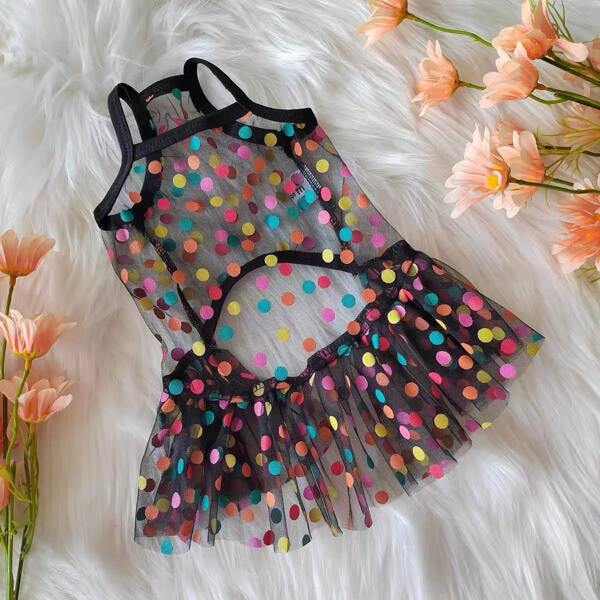 Pet Lace Polka Dot Colorful Dress