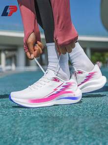 LPMX 1 双女式跑步鞋耐磨运动鞋健身房足弓支撑透气轻便舒适坚固支撑碳板步行训练系带低帮鞋适合徒步训练 - 粉色 - 查看 2