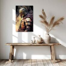1pc The Mandalorian, Warrior In The Rain, Sci-Fi Armor Style Framed Wall Art - Canvas Prints Poster, Ready To Hang - Home Decor, Ideal For Home, Office Wall Decor, Family Gift, Living Room Bedroom Wall Decor - 香檳色 - 查看 4