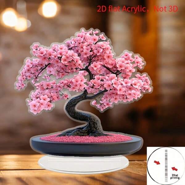 2D flach, 1 Stück rosa Kirschblüten Baum Acryl Dekoständer - Boho Stil, Valentinstag, Tischdekoration, Innendekoration für Jahreszeiten, Geschenk für Freunde