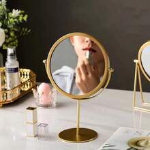 1pc Desktop Makeup Mirror For Women, Dorm And Student Portable High Definition Rotary Vanity Mirror - Gold - View 5