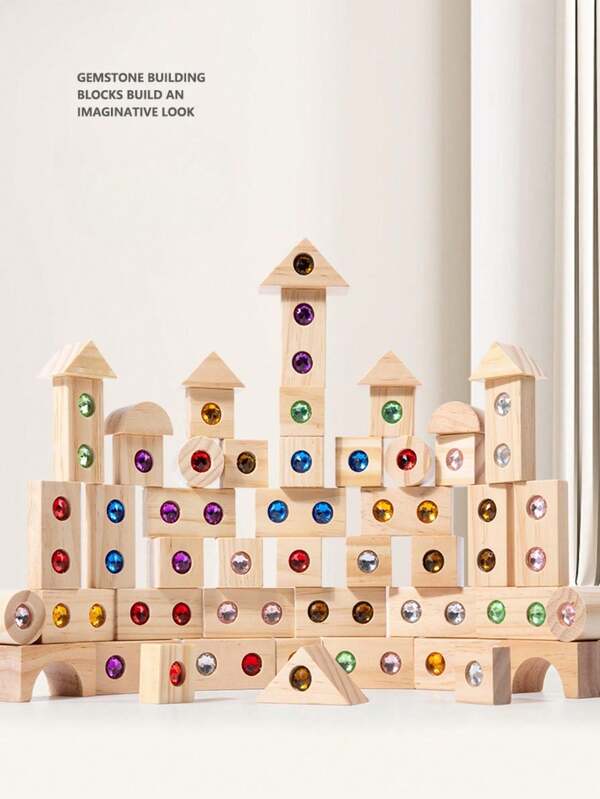 32 Stücke/50 Stücke Holz Geometrische Edelsteine Bausteine - Lernpuzzle Spielzeug, perfekte Weihnachtsgeschenke für Jungen und Mädchen