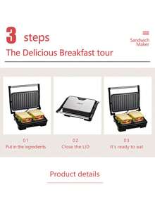 SOKANY 牛排机/帕尼尼早餐机/烤肉机，适用于烤制肉类、香肠、汉堡、三明治