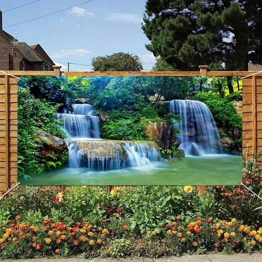 1 件 2D 横幅 [大型生动瀑布横幅] - 雨林瀑布，大型生动的户外派对装饰，无需电力