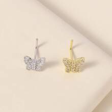 1 pieza Anillo para la nariz en forma de mariposa de acero inoxidable 316 con rhinestones, joyería para mujer