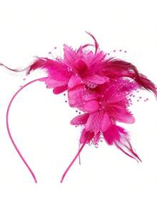 婚礼头饰，粉色头饰，优雅复古网纱羽毛女士头饰帽，派对舞会高顶礼帽，骑师俱乐部头箍配饰，发箍，发圈，头饰，头饰 - 彩色 - 查看 6