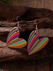 Acrylic Pendant Earrings, Bohemian Style, Rainbow Heart Shape Glossy Design, Versatile For Daily, Beach, Vacation, Dates, Unique Gift For Her, Summer