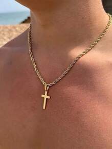 1pc Cross Necklace For Men Boys, Silver Gold Rope Chain Cross Pendant, Waterproof And Non Fading, Fashionable Jewelry Gift For Family, Dad, Brothers And Friends, Perfect Christmas Jewelry Gift