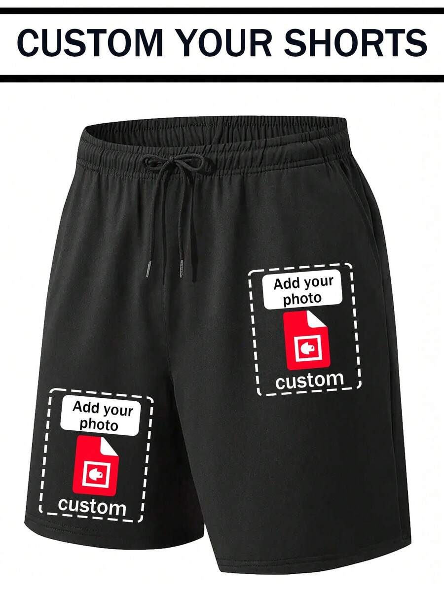 Quần short thể thao thường ngày dành cho nam tùy chỉnh, có thể tùy chỉnh bằng văn bản, logo, thiết kế nhóm/đội, tên, con số may mắn, ảnh thú cưng/gia đình hoặc bất kỳ thiết kế nào bạn chọn - màu đen - Xem 1