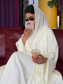 1pc Women's Satin Style Dress. This Elegant Dress Also Comes In A Long Abaya Version, Suitable For Daily Wear And Special Occasions. - Apricot - View 1