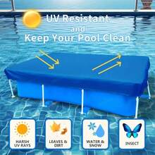 Premium PE Square Pool Cover - Durable Protective Film For Swimming Pools Above-Ground Pool Heat Insulation Cover - Durable PE Bubble Film, Dustproof, All-Season Protection For Pools & Spas, Blue & White Design, Easy To Install With Rope And Fittings Included, Pool Cover Accessories Blue Square Above Ground Pools Cover With Frame - Blue - View 9