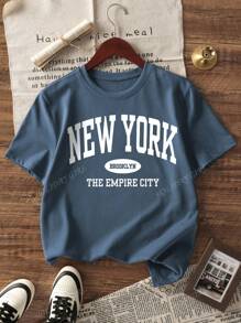 Ladies' Summer Letter Printed Round Neck Off Shoulder Sleeves Loose Casual T-Shirt For Daily Casual Fashion And Versatility. Graphic Tees Women White Top Black Top Pink Top Vacation Outfits Women