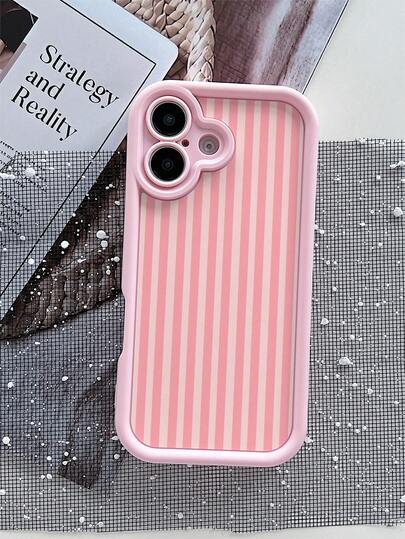 1pc Fashion Pink & White Striped Matte Anti-Drop Phone Case Compatible With Samsung, Apple 17/16/15/14/13/12/11/XSMAX/X/XS/XR/7PLUS/8PLUS/7/8/S21/22/23/24/25