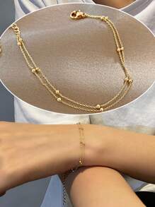 1 Stück modisches, zweischichtiges Perlenarmband, zufällige Perlenmenge, goldfarben, geeignet für den täglichen Gebrauch