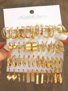 48-96 Pieces Fashionable, Elegant And Simple, Inlaid With Imitation Pearls, Love Butterfly Twist Hollow Design Earrings Set, Suitable For Women's Daily Light Luxury Collocation, To Participate In The Party Vacation Dating, Perfect Gift - Kiểu 1 (48 CÁI Vàng) - Xem 2